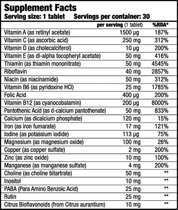 Biotech Usa Vitabolic sport multivitamin Choline İnositol+Paba+Zinc- 30 tablet - Galeri
