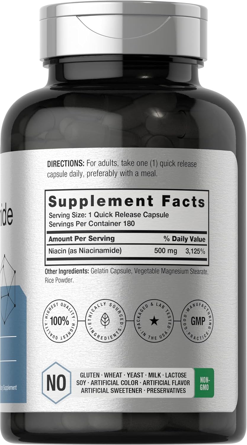 Horbäach Nicotinamide B3 Niacin Flush Free Niacinamide 500mg 180 Caps - Galeri