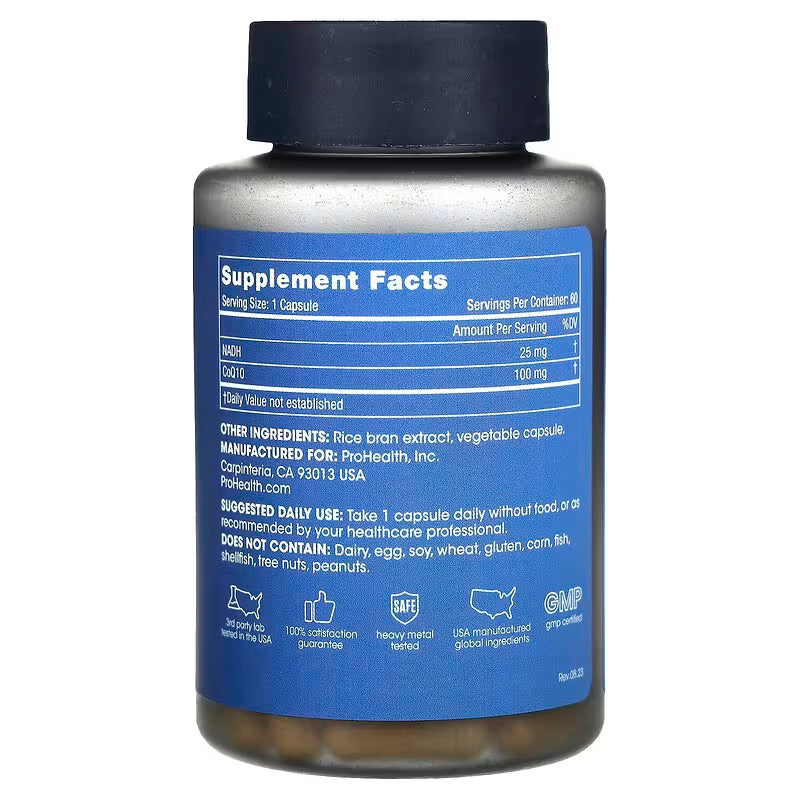 ProHealth Longevity NADH + CoQ10 Coenzyme Q10 Ubiquinone ATP focus and memory 60 Capsules - Galeri