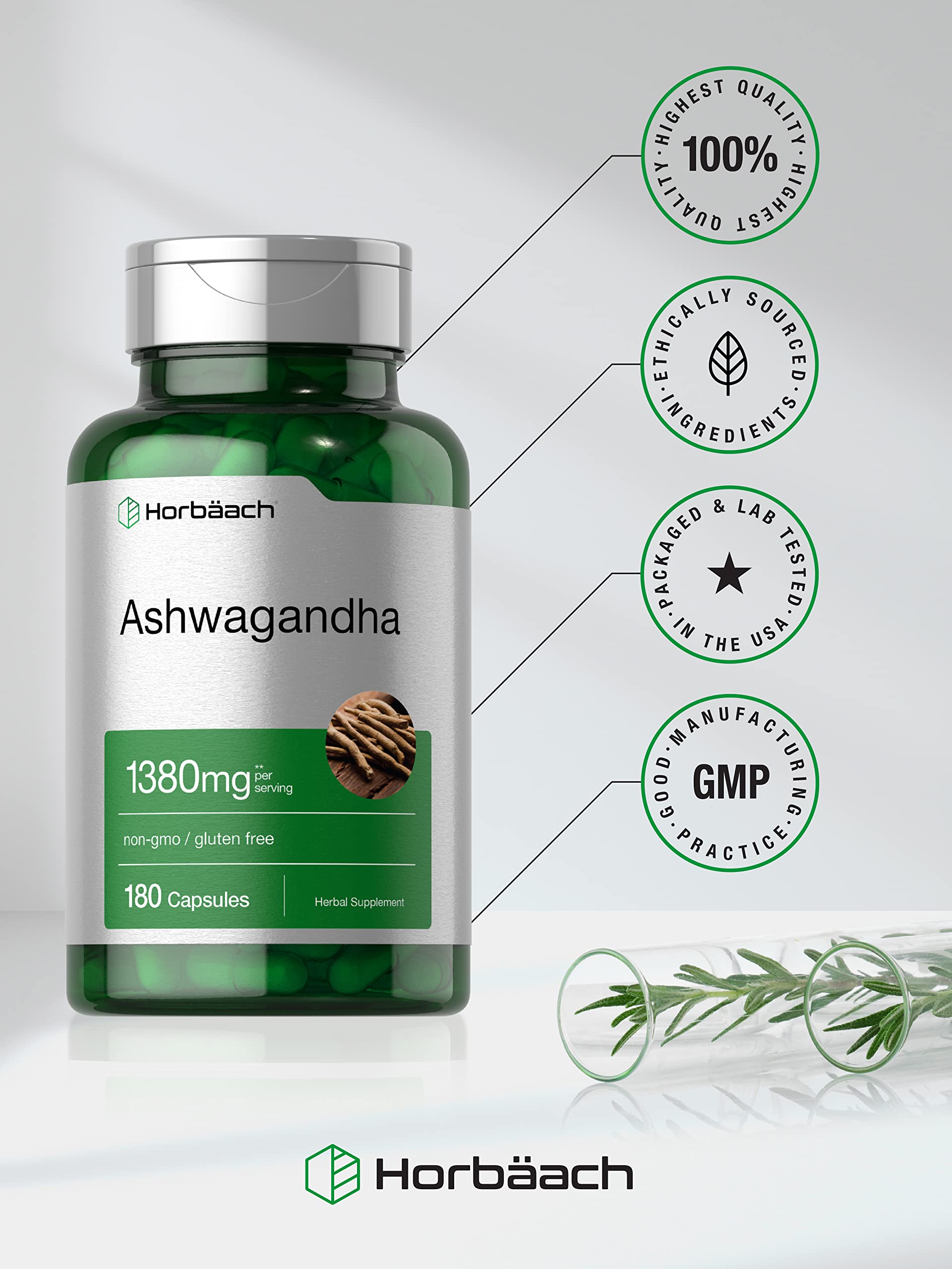 Horbaach Ashwagandha Supplement | 180 Capsules | for Women and Men | Herbal Root Extract - Galeri
