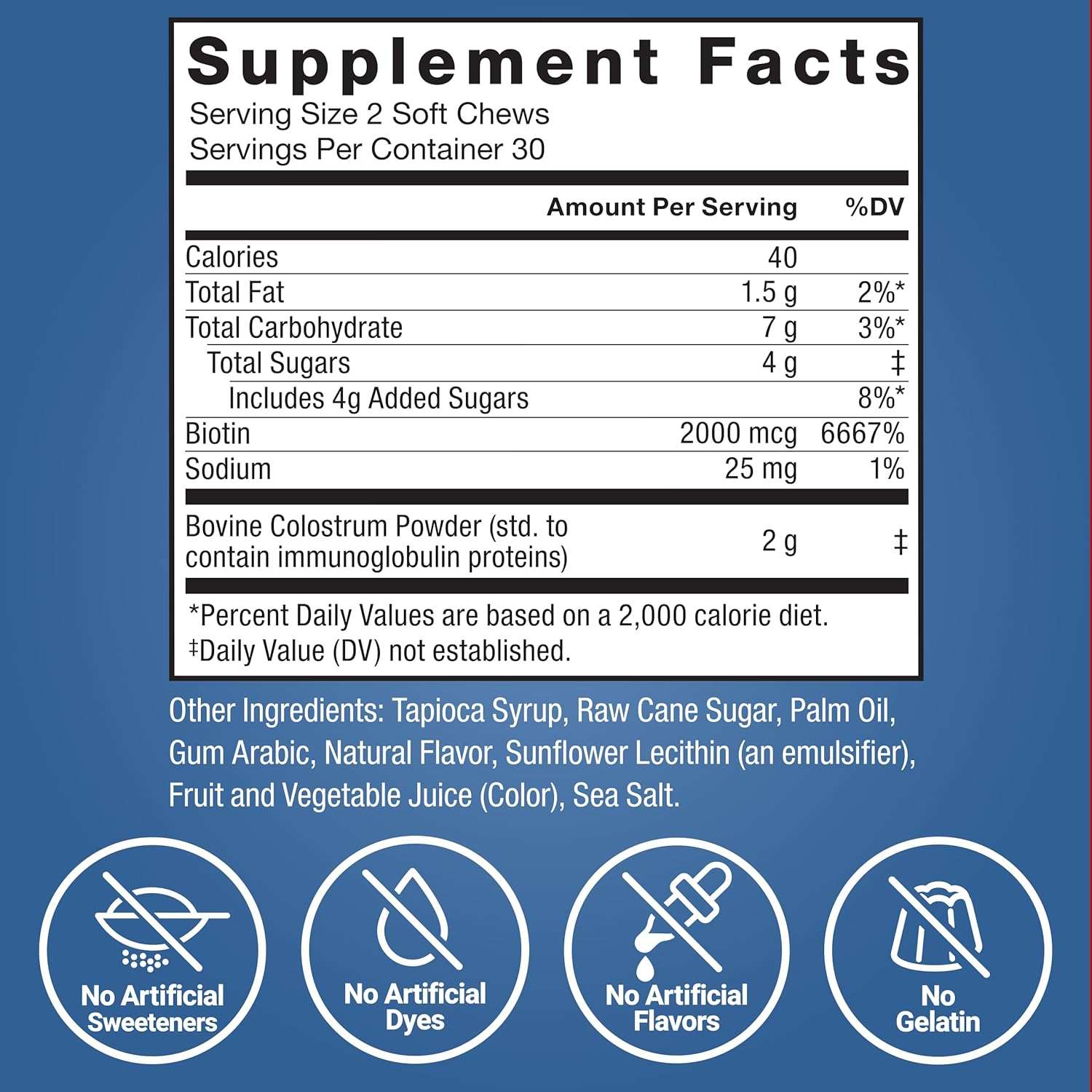 FORCE FACTOR Awesome Colostrum Biotin Grass-Fed Gut Immune Health Recovery Hair Skin & Nails Bovine Colostrum 60 Soft Chews - Galeri