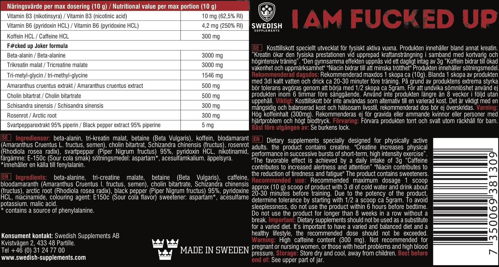 SWEDISH SUPPLEMENTS PREWORKOUT I am F#CKED UP JOKER Edition - Galeri