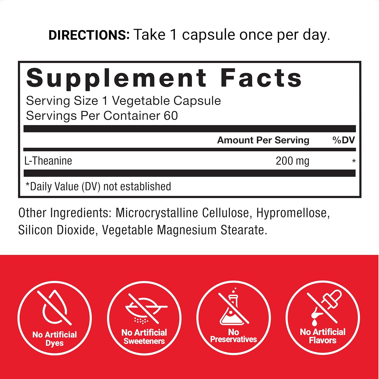 FORCE FACTOR Extra Strength L-Theanine Stress Relief, and Supporting Calm Relaxation 200mg 60 Veg - Galeri
