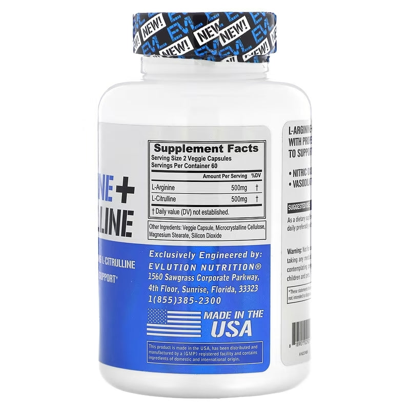 EVLution Nutrition L-Arginine + L-Citrulline Nitrix Oxide 120 Veggie Caps - Galeri