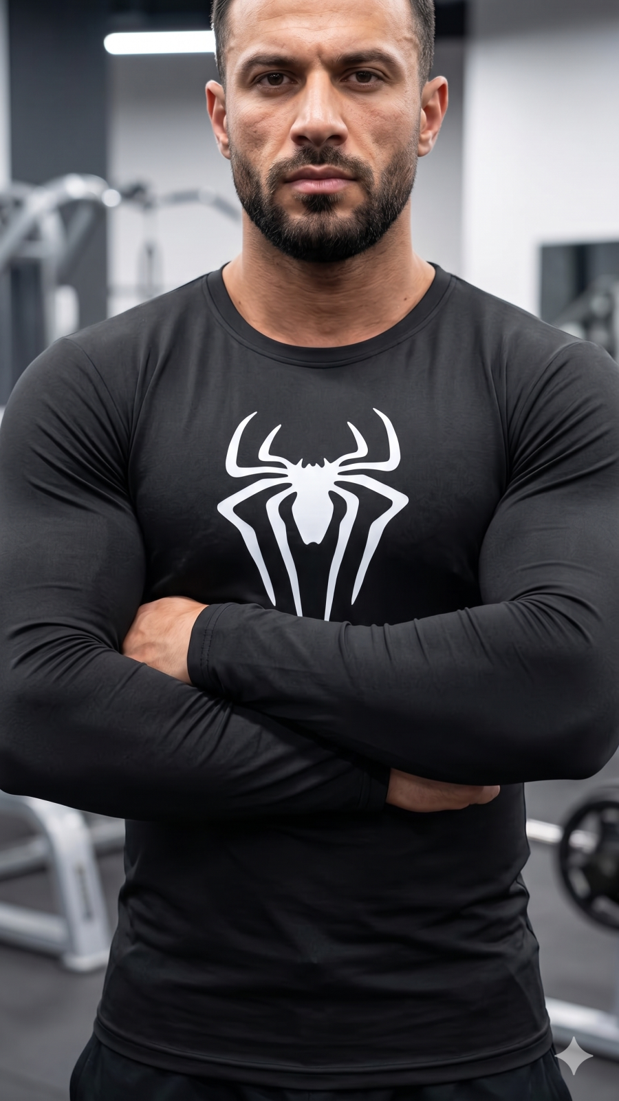Sarkan Orumcek Compression Dar Slim Bisiklet Yaka Tisort Siyah Uzun Kollu