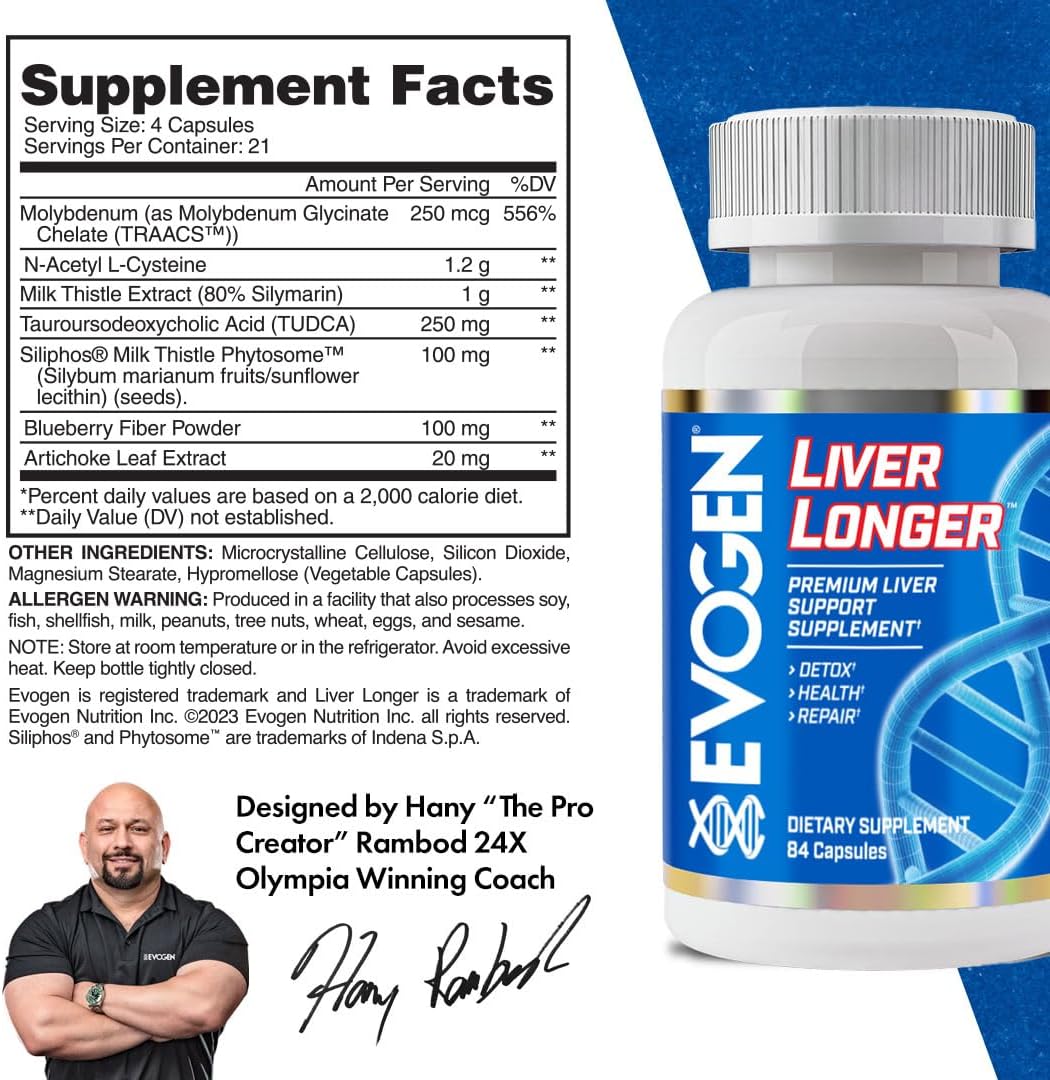 Evogen Liver Longer Molybdenum & Nac & Milk Thistle & Tudca Detox Health & Repair 84 Caps - Galeri