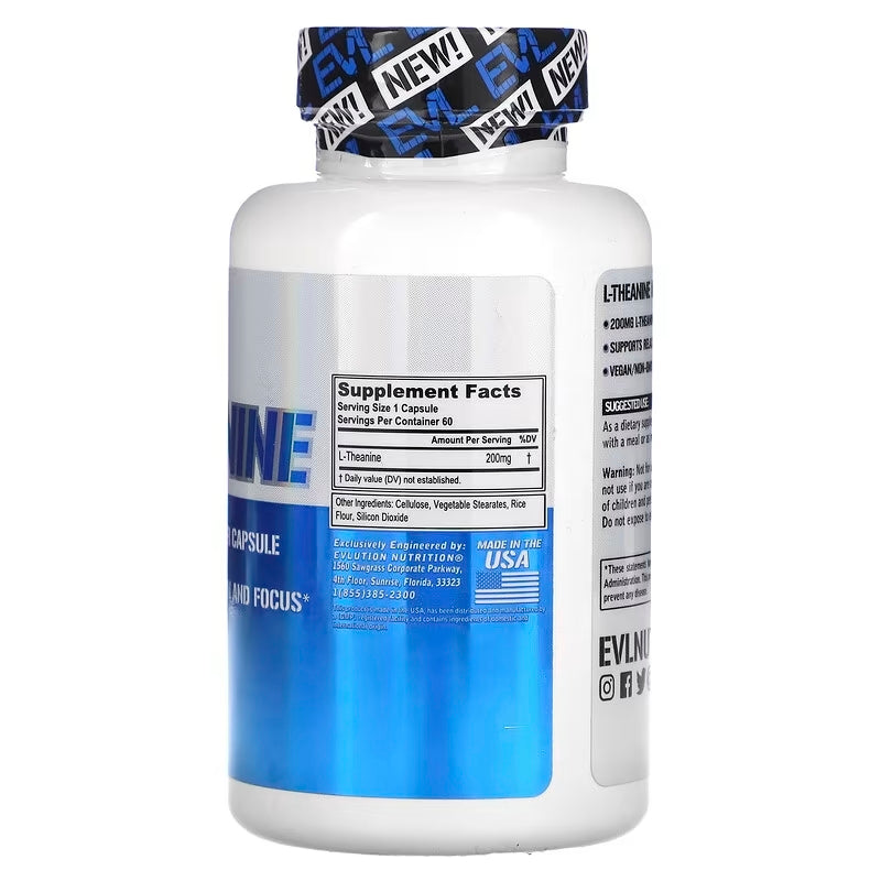 Evlution Theanine Focus Relaxation Nootropic Mood Support 200 Mg 60 Caps - Galeri