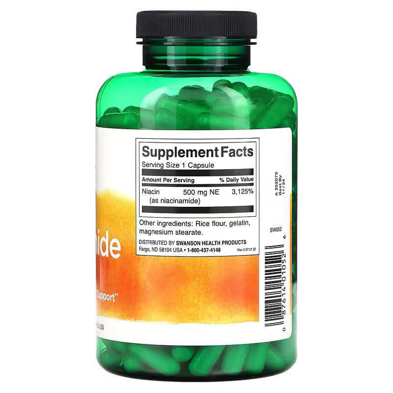 Swanson, Niacinamide, 500 mg, 250 Capsules - Non flush - Galeri