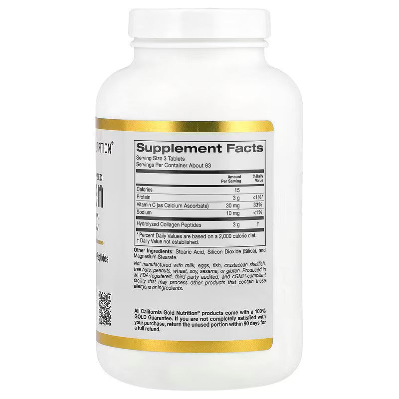 California Gold Nutrition, Hydrolyzed Collagen + Vitamin C, Type I & III, 250 Tablet - Galeri