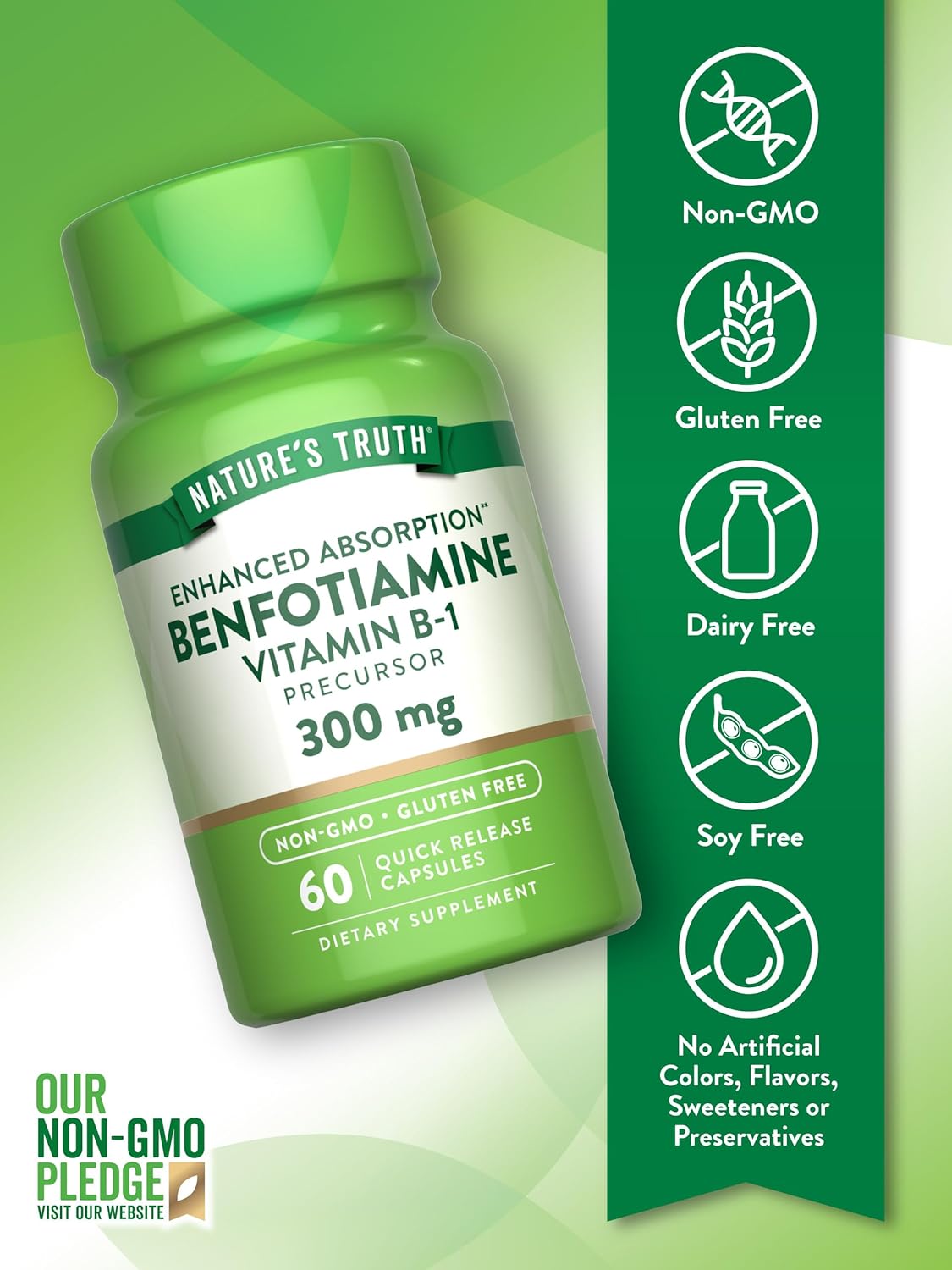 Nature's Truth Benfotiamine 300 mg 60 Kapsul Vitamin B1 Precursor Enhanced Absorption - Galeri
