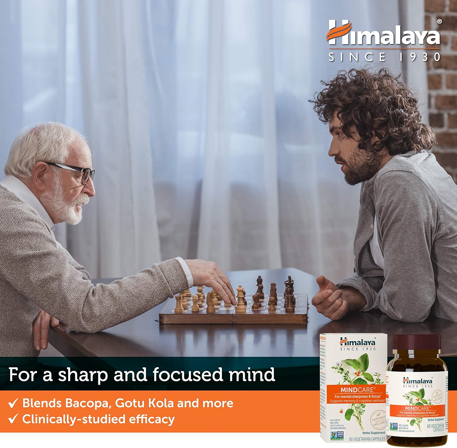 Himalaya MindCare Nootropic Herbal Brain for Memory and Focus Bacopa Ashwagandha 60 Caps - Galeri