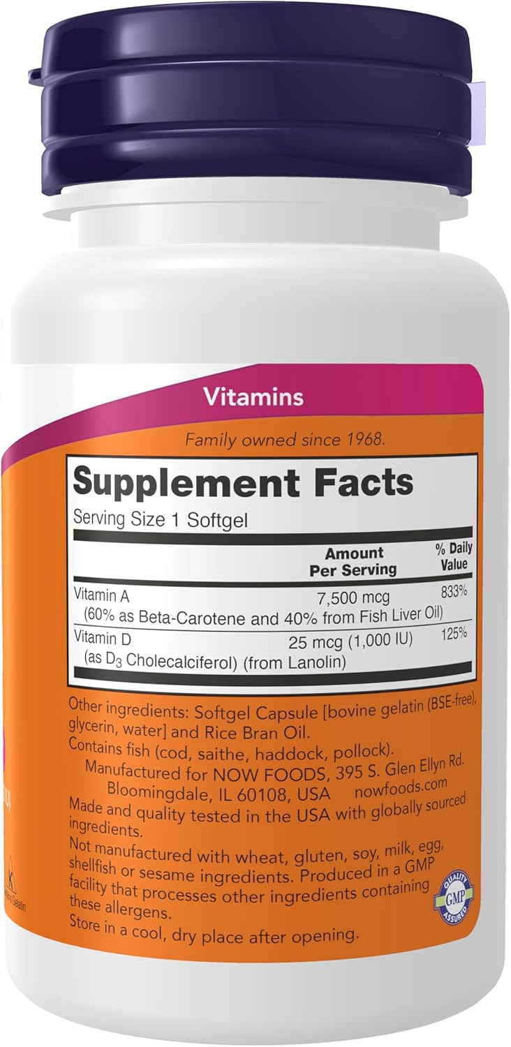 NOW Foods Vitamin  Ultra A & D3 25,000/1,000 IU Eye Health Essential Nutrition 100 Softgels - Galeri