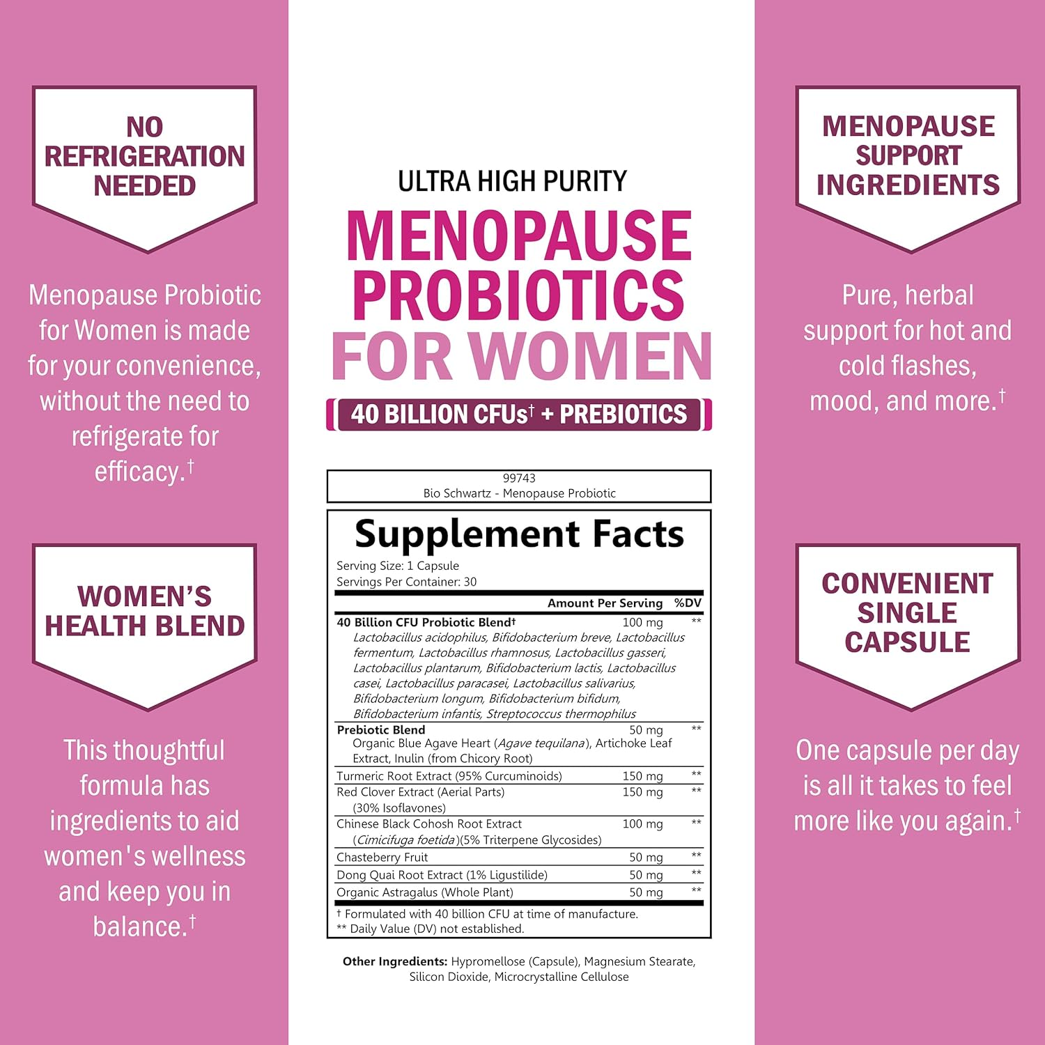 BioSchwartz Menopause Women - 40 Billion CFU Probiotics Hot Flashes Night Sweats Mood Swings and Balance 60 Caps - Galeri