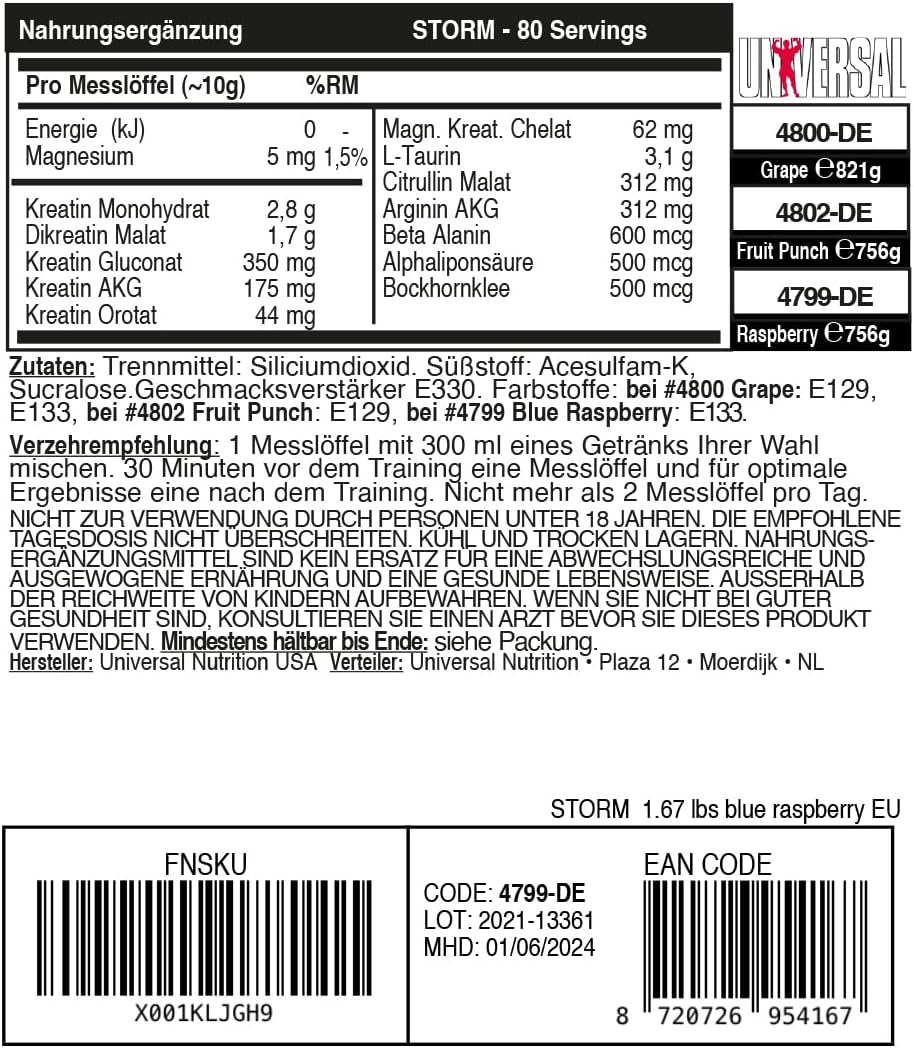 Universal Nutrition Storm Powder Creatine Matrix Creatine Muscle Building - Galeri