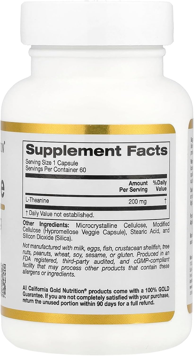 California Gold Nutrition L-Theanine Featuring AlphaWave, 200 mg, 60 Veggie Caps - Galeri