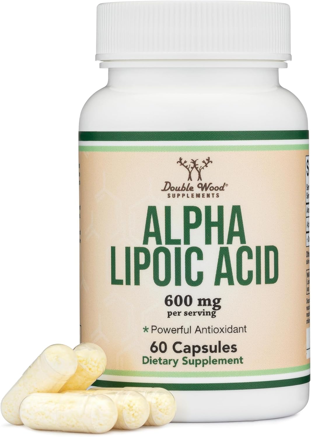 Double Wood Alpha Lipoic Potent Antioxidant for Neuropathy and Cardiovascular Health 600 Mg 60 Caps - Galeri