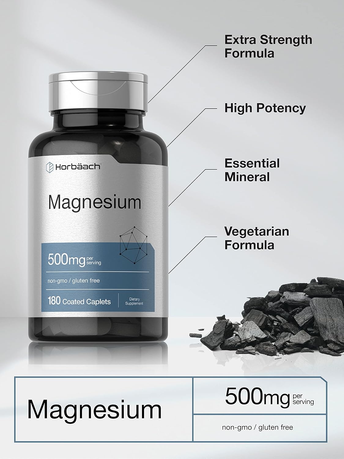 Horbaach Magnesium 500mg per serving 180 Caplets - Galeri