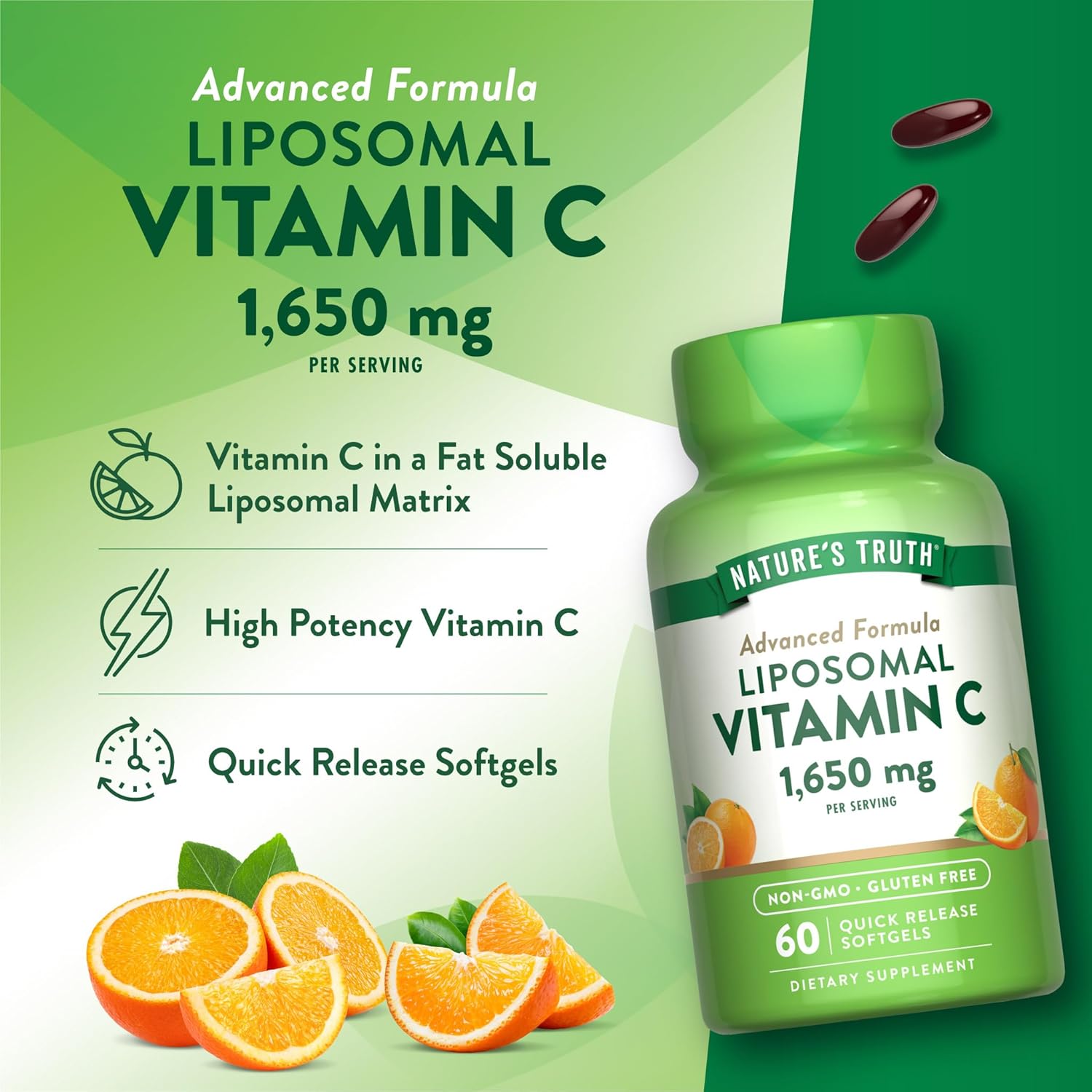 Nature's Truth Liposomal Vitamin C 1650mg 60 Softgels - Galeri