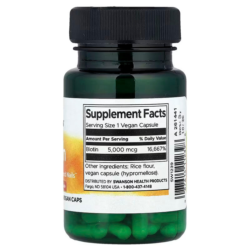 Swanson Biotin Hair B7 Vitamin 5000 mcg 30 Capsules - Galeri