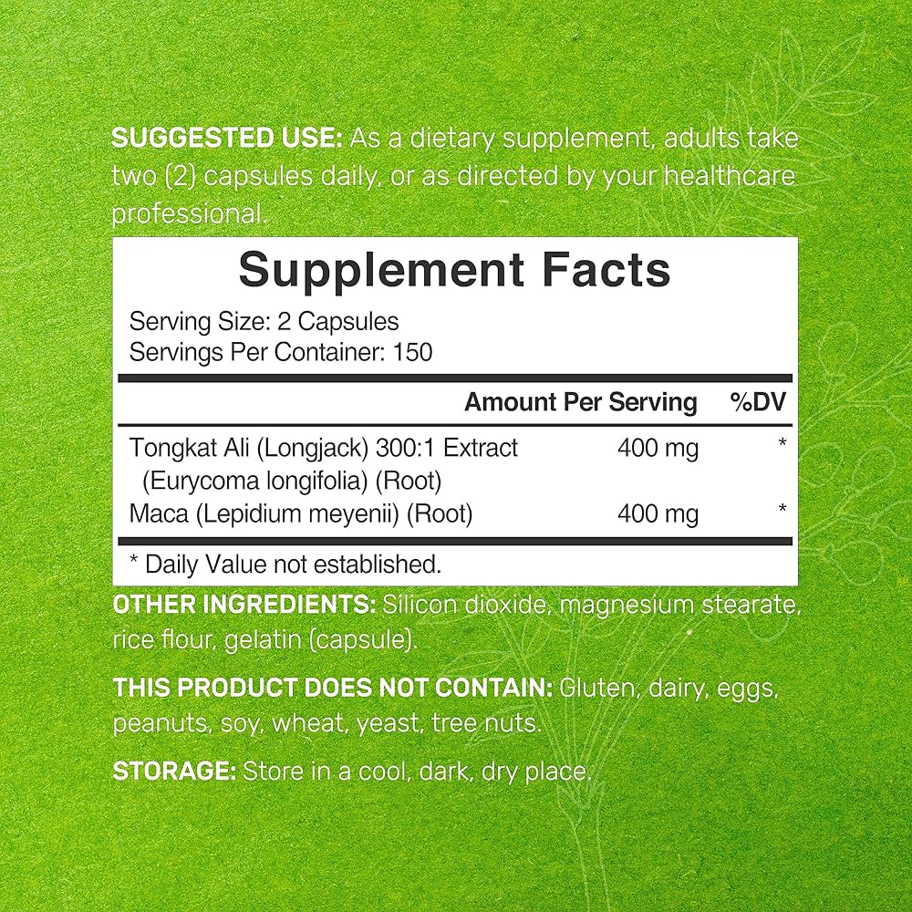 DEAL SUPPLEMENT Tongkat Ali Extract 300:1 400mg & Maca Root 400mg Ultra Strength Longjack Eurycoma Longifolia Peru Maca Men Health Performance 300 Cap - Galeri
