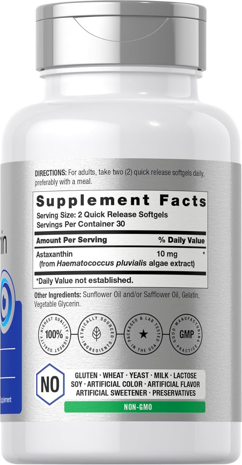 Horbäach Astaxanthin Algae Derived Eyes Skin Health 10mg 60 Softgels - Galeri