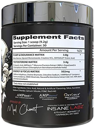 Insane Labz Psychotic Test, High Stim Testosterone Energy & Pump Boosting Pre-Workout Powder - Galeri