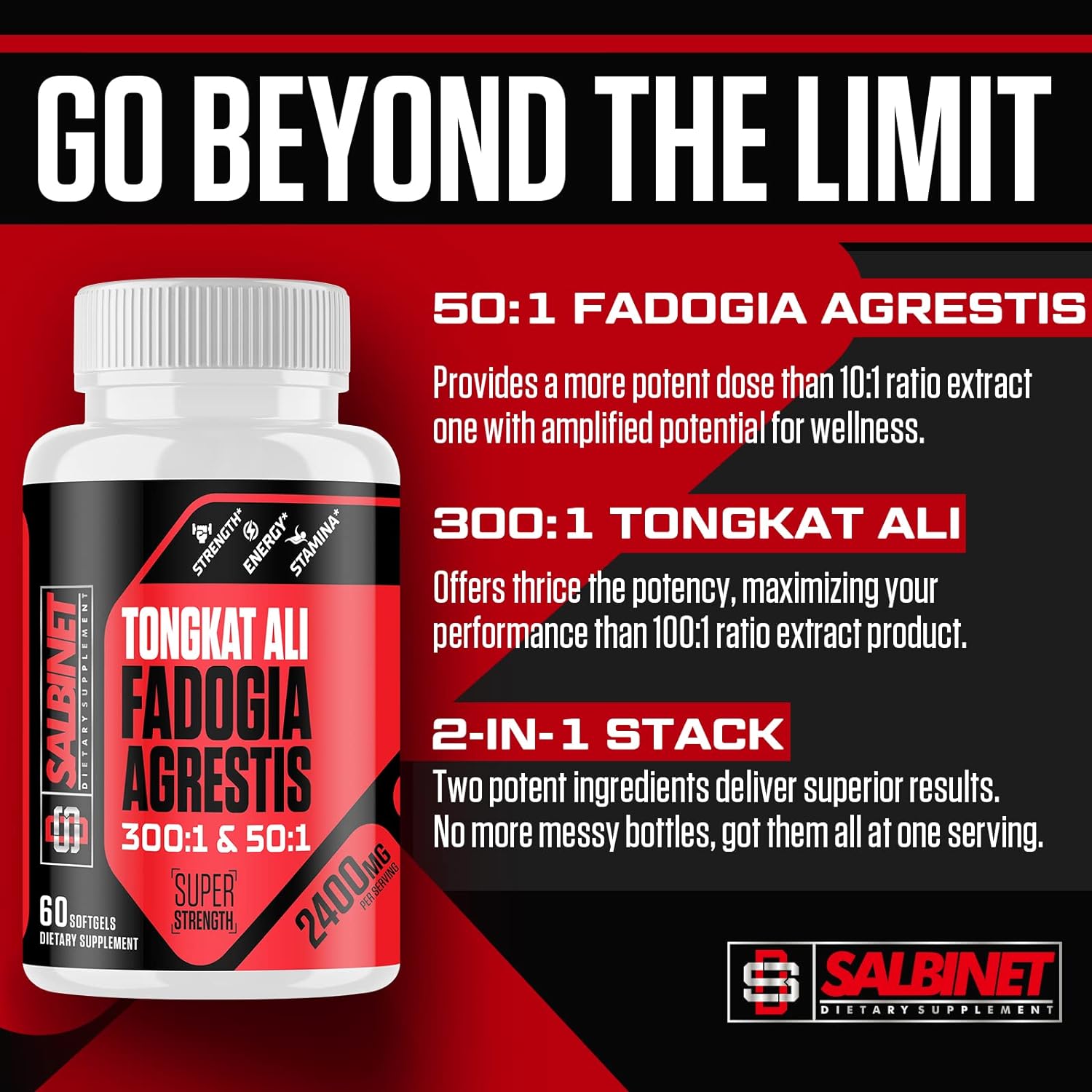 Salbinet 2400mg Fadogia Agrestis Tongkat Ali 1400mg Fadogia Agrestis & 1000mg Tongkat Ali - Galeri