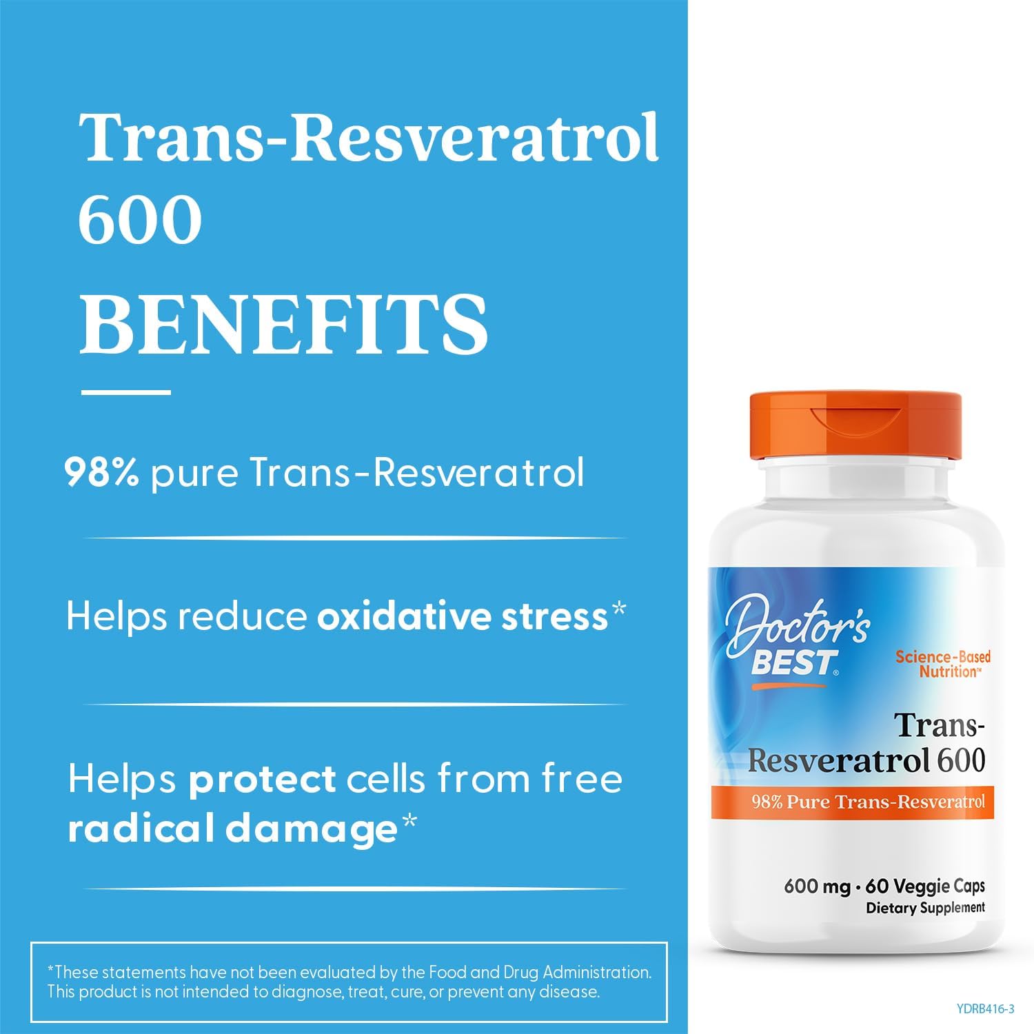 Doctor's Best Trans-Resveratrol 600 98% Pure Brain & Cognitive 60 Veggie Caps - Galeri