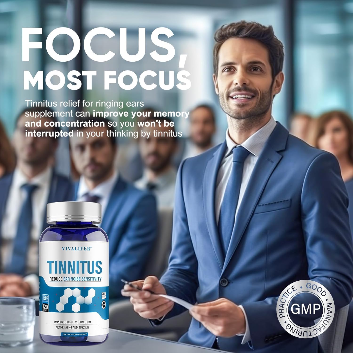 VIVALIFER Tinnitus Relief for Ringing Ears Cognitive 1200MG 120 Caps - Galeri