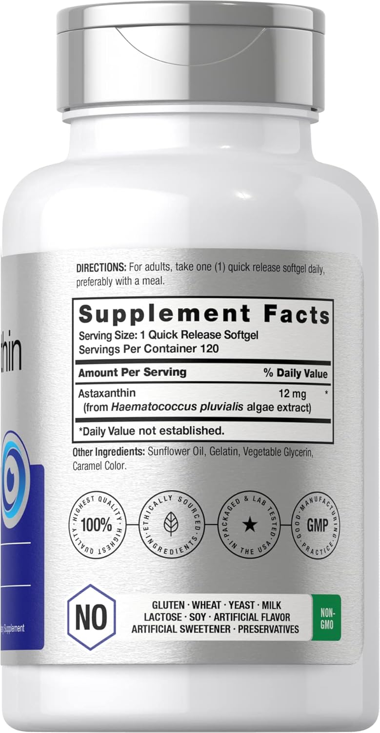 Horbäach Astaxanthin Triple Strength Eyes Skin Health 12mg 120 Softgels - Galeri