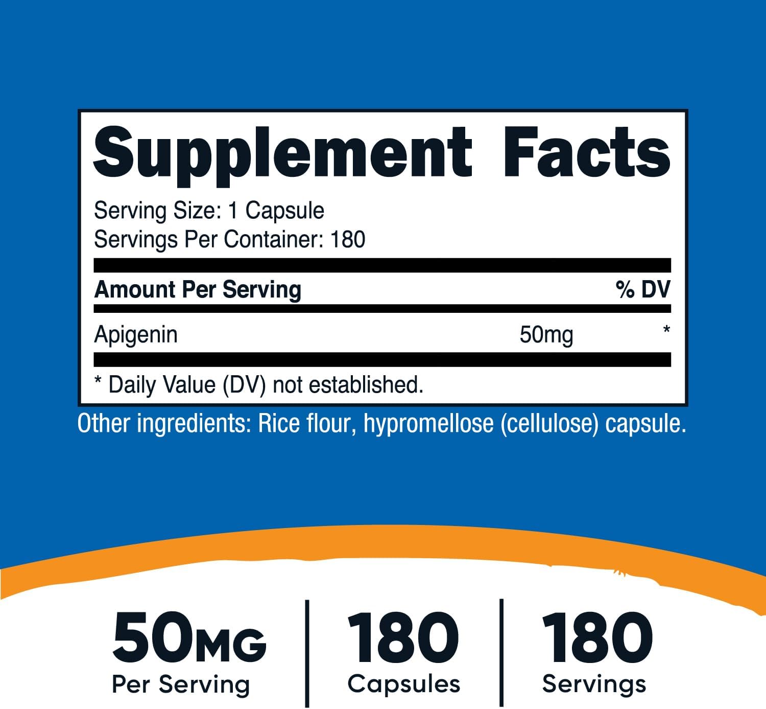 Nutricost Apigenin 50mg, 180 Capsules - Non-GMO, Gluten Free, Vegan - Galeri