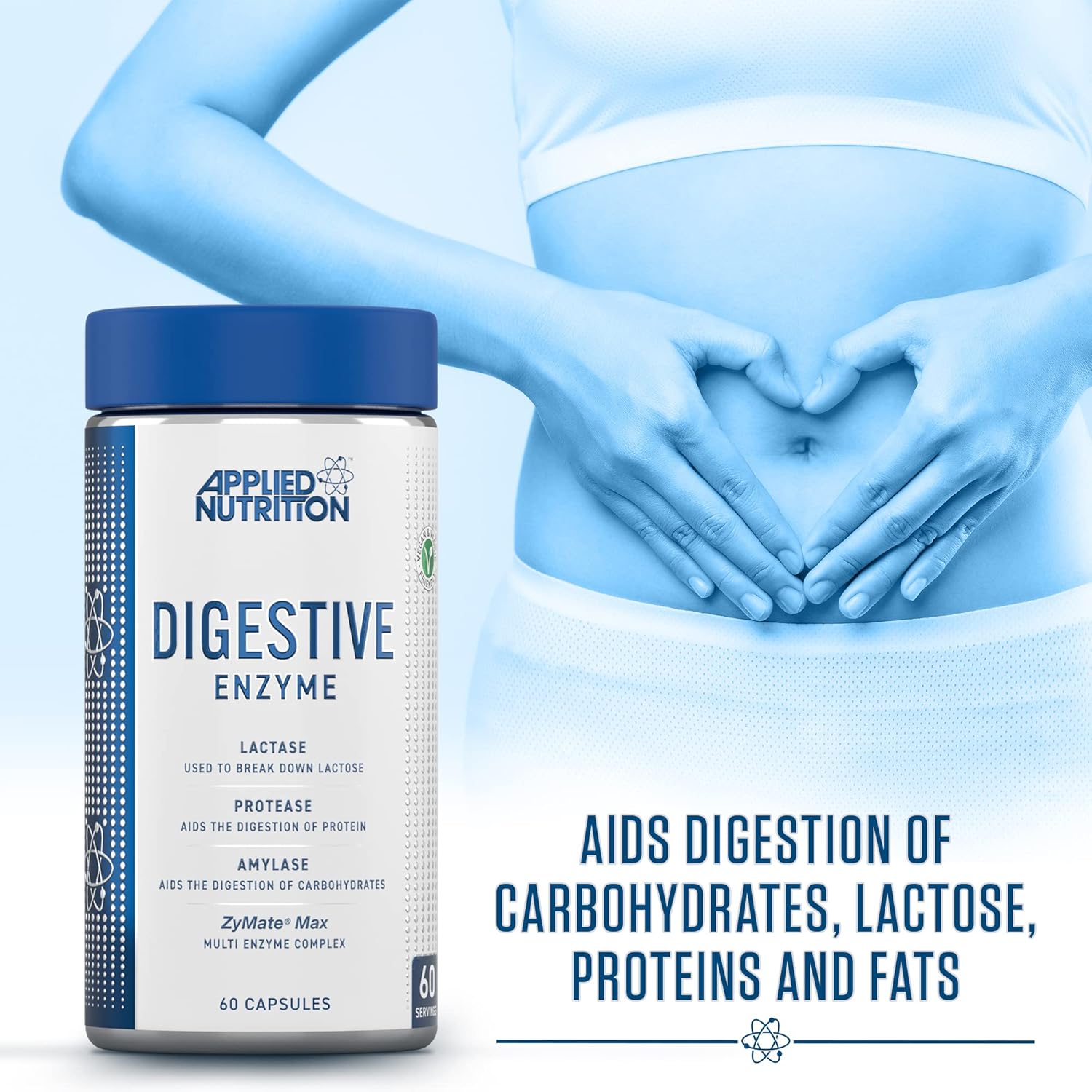 Applied Nutrition Digestive Enzyme Lactase Protease Amylase Aids Digestion Flatulence Control 60 - Galeri