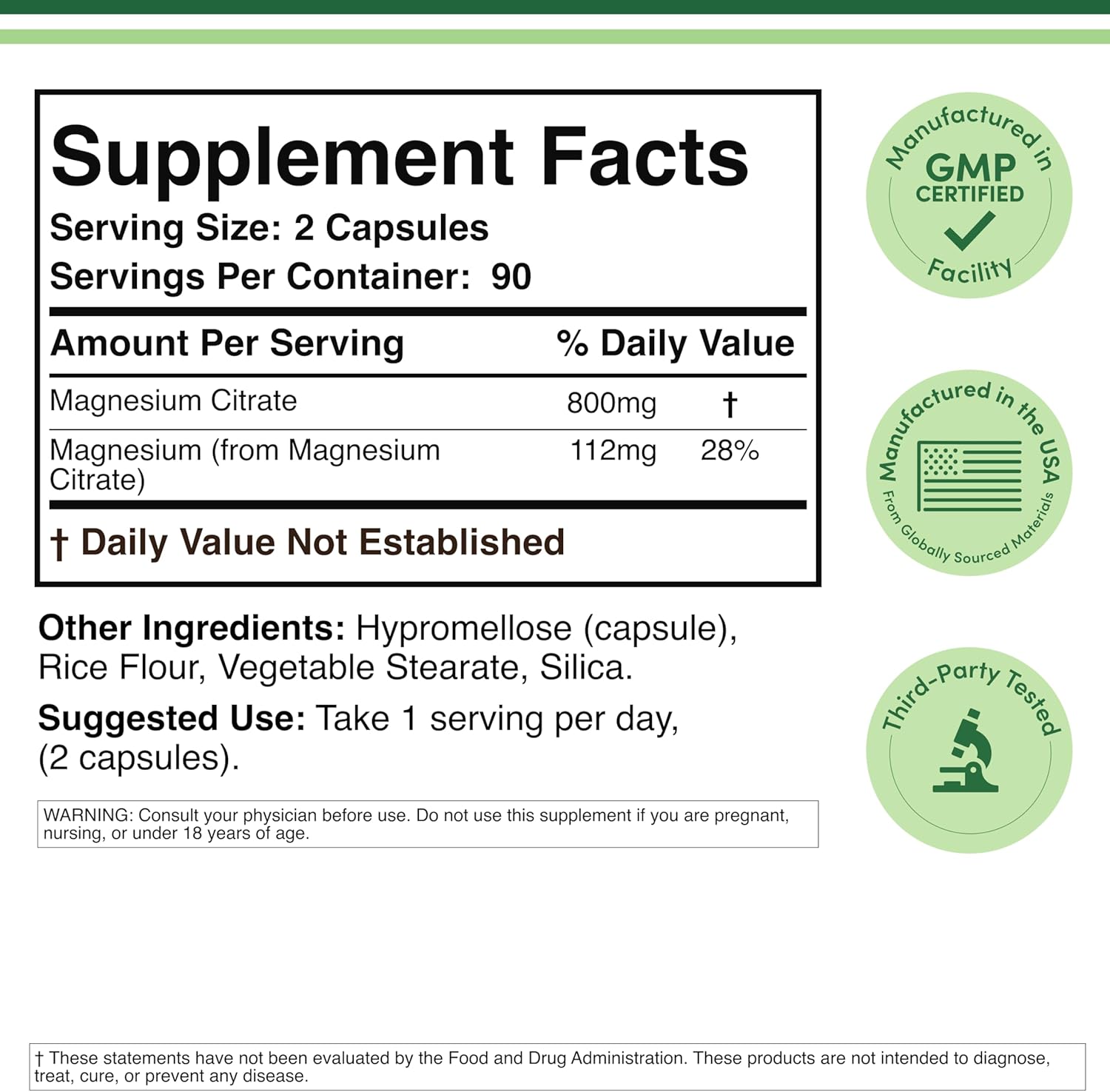 Double Wood Magnesium Citrate Digestion & Constipation Support Vegan 800mg 180 Caps - Galeri