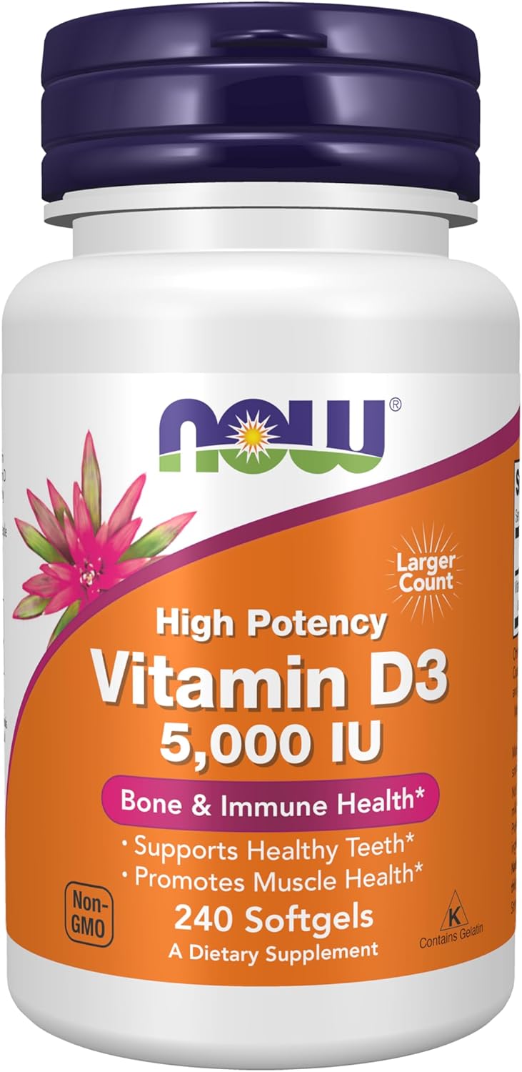 NOW Foods, Vitamin D-3, High Potency, 125 μg (5000 IU), 240 Softgels