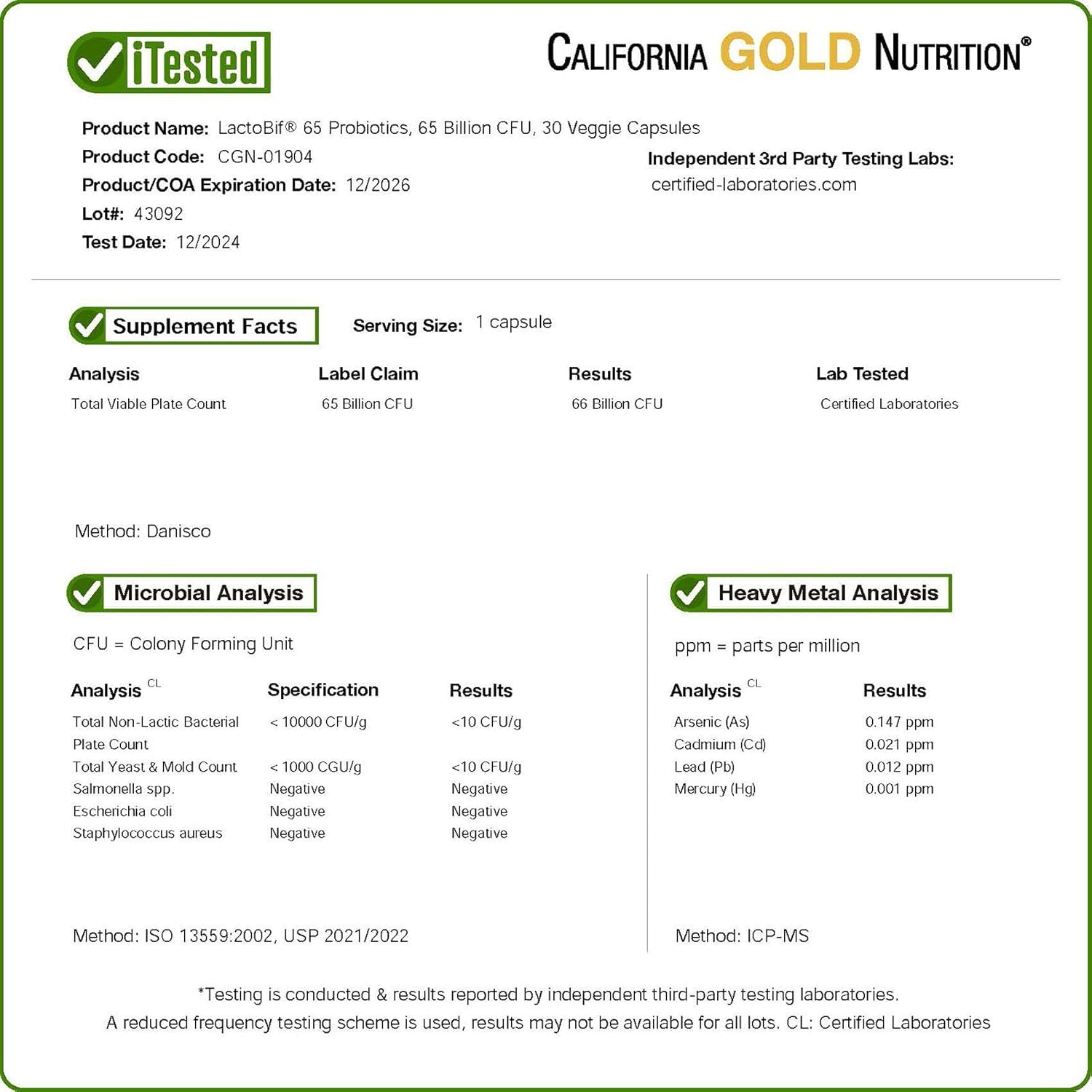 California Gold Nutrition LactoBif 65 Probiotics 30 Veggie Capsules - Galeri