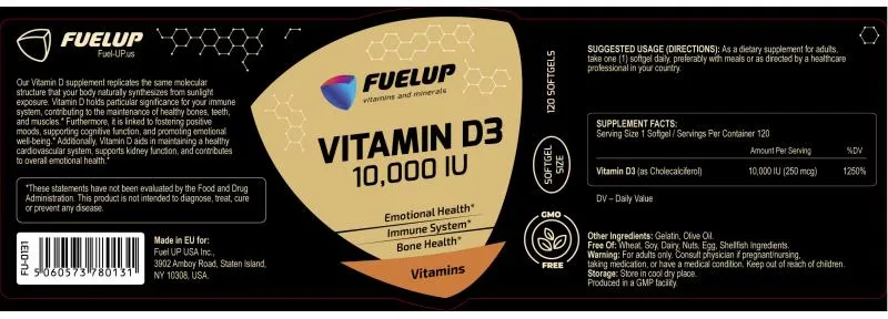 FuelUp Vitamin D3 10000 IU 120 softgels - Galeri