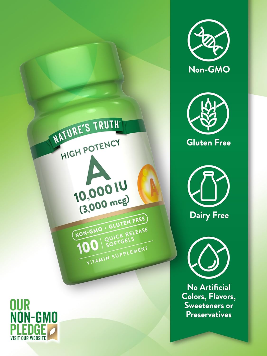 Nature's Truth, Vitamin A, High Potency, 10,000 IU (3,000 mcg), 100 Quick Softgels - Galeri