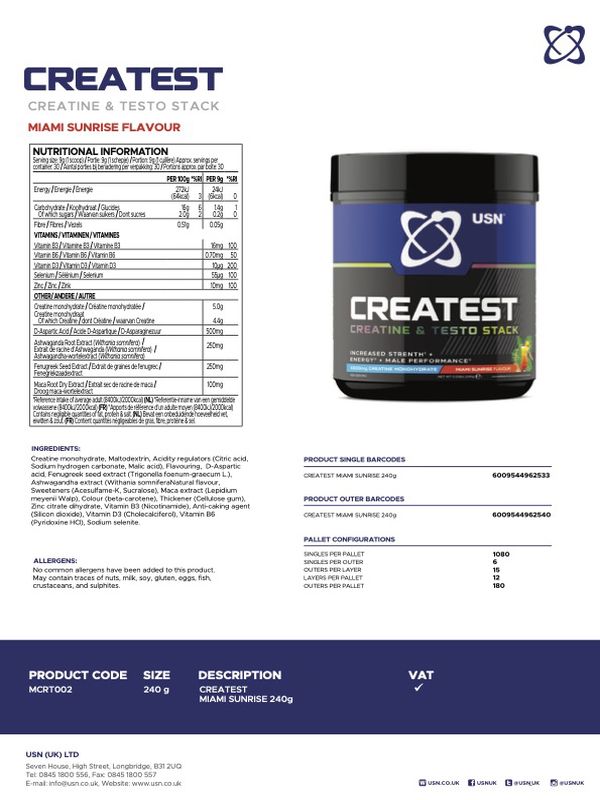 USN Createst Booster Creatine Monohidrat + Daa Aspartic acid 270g - Galeri