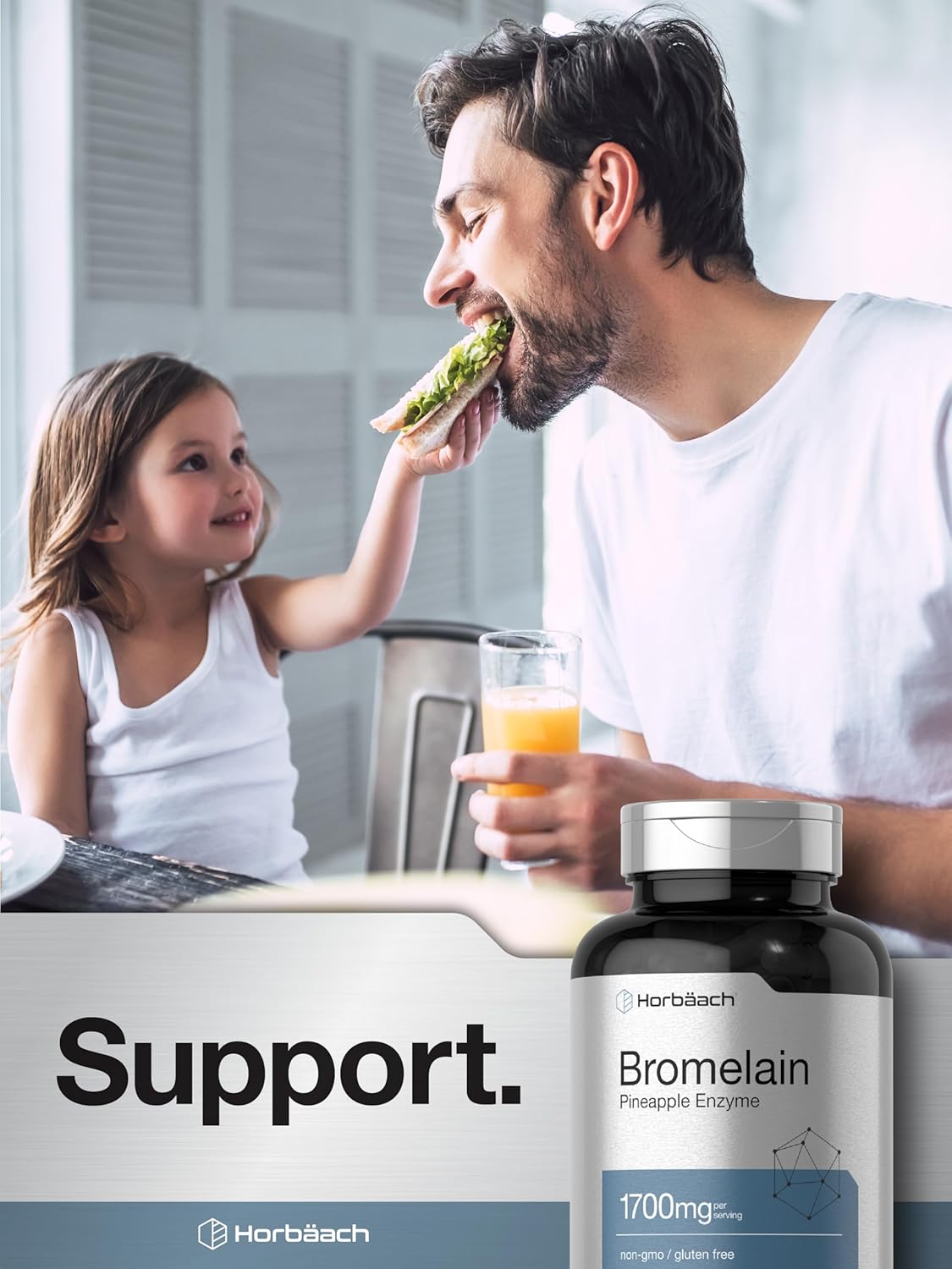 Horbäach Bromelain 1700 mg Supports Digestive Health Pineapple Enzyme 120 Caps - Galeri