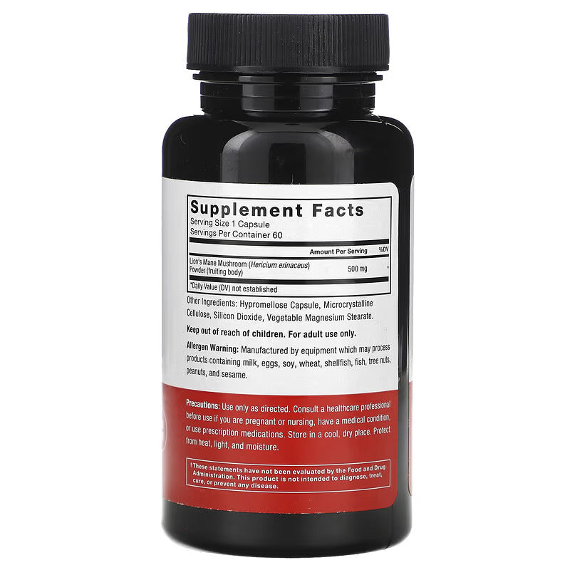 Force Factor Lion's Mane, 500 mg Aslan yelesi mantarı 60 Vegetable Vegan Caps - Galeri