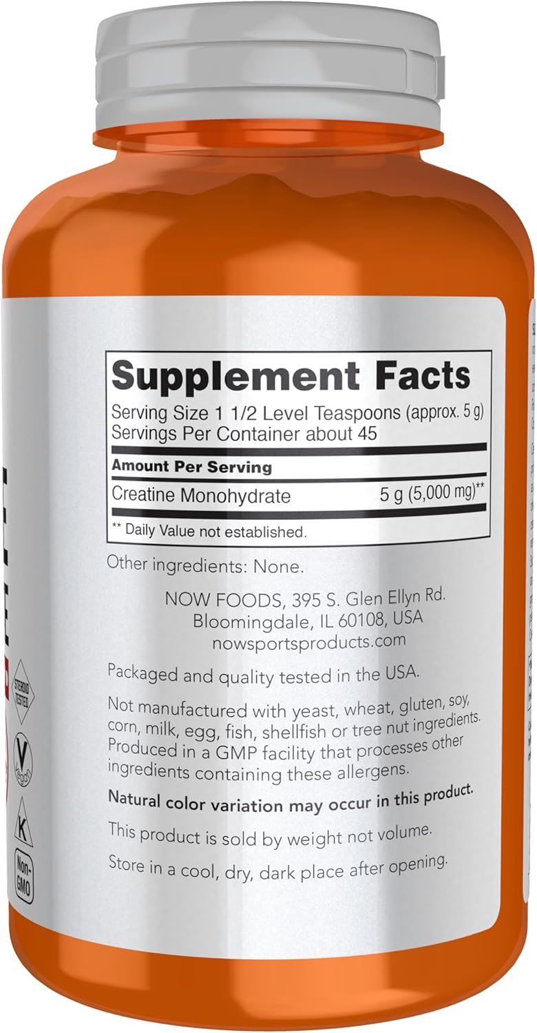 NOW Foods Sports Nutrition Creatine Monohydrate Powder Mass Building Energy Production - Galeri