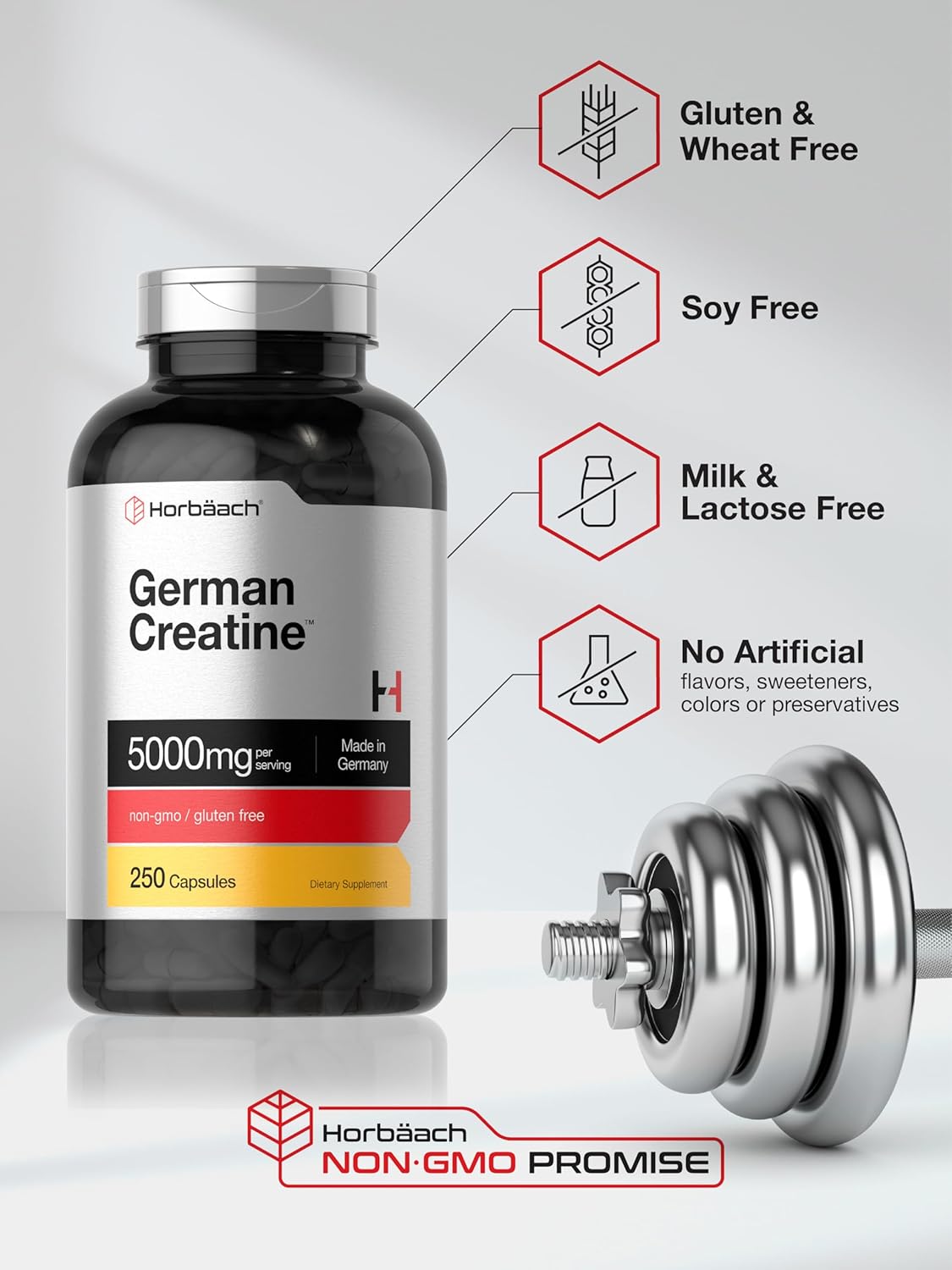 Horbaach German Creatine Monohydrate 5000mg per serving 250 Caps - 50 Servis - Galeri