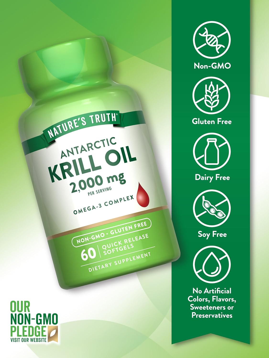 Nature's Truth, Antarctic Krill Oil Omega Astaxanthin 2,000 mg, 60 Quick Softgels - Galeri