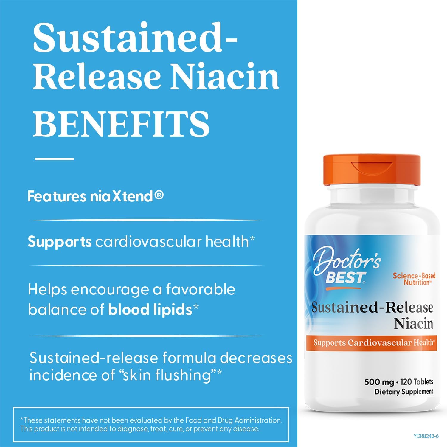 Doctors Best Sustained-Release Vitamin B3 Niacin with niaXtend Supports Heart Health 120 Veg Caps - Galeri
