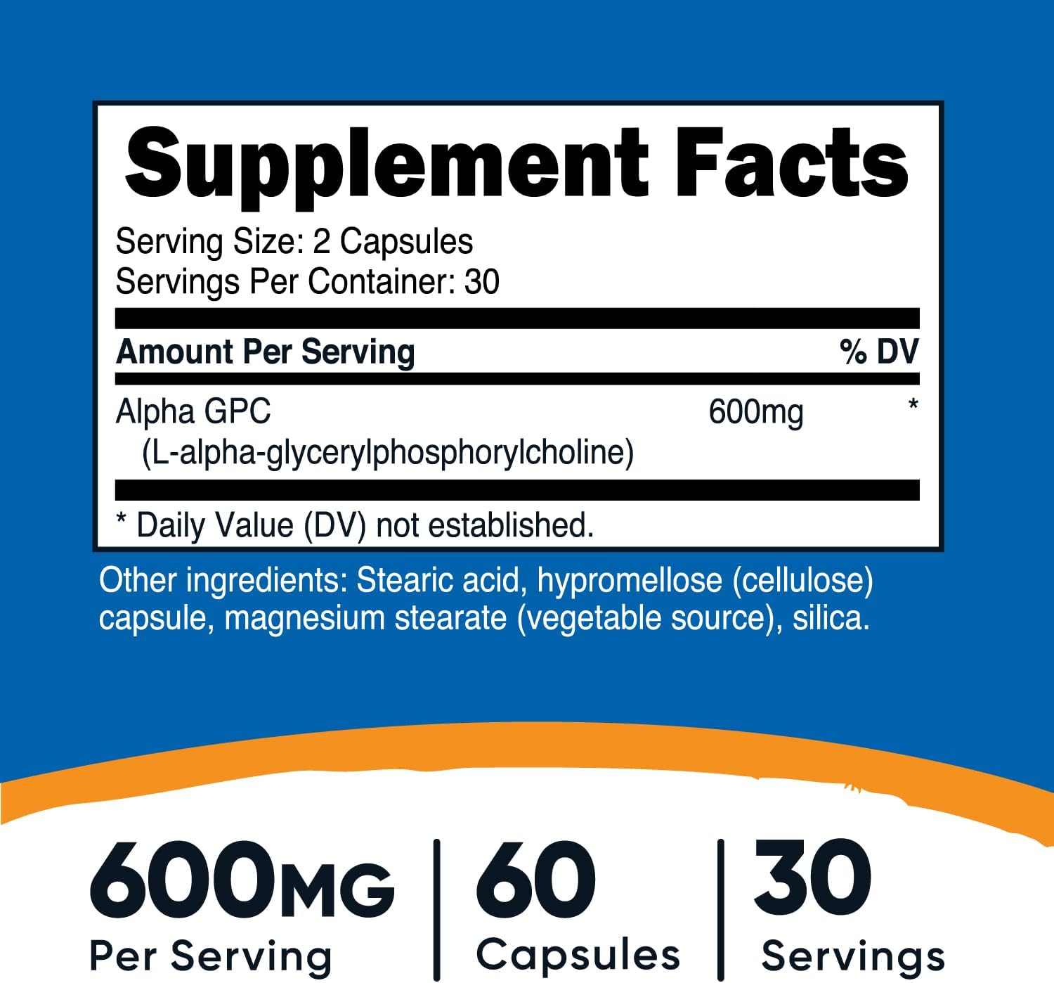 Nutricost Alpha GPC 600mg, 60 Vegetarian Caps - Non-GMO and Gluten Free, 300mg Per Capsule - Galeri