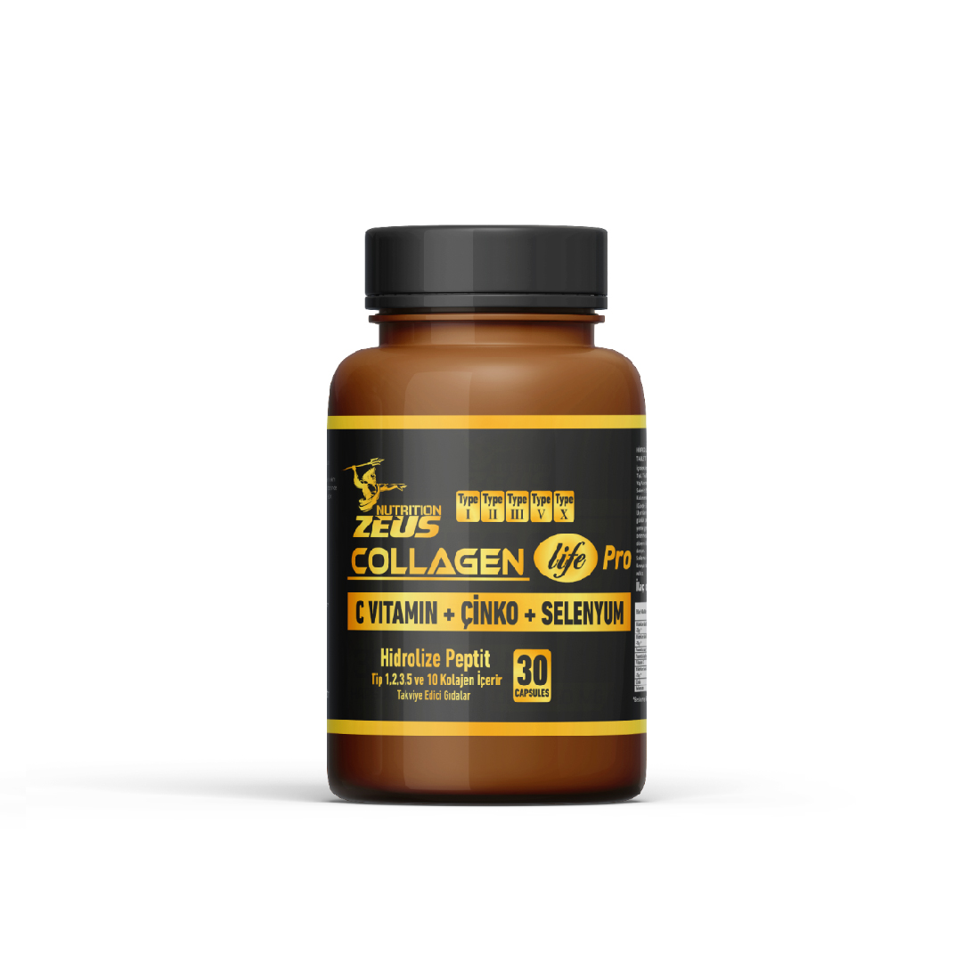 Zeus Nutrition Collagen Life 5 Tip Kolajen Tip 1, Tip 2, Tip 3, Tip 5 ,tip 10, ( Selenyum , C Vitamini Ve Çinko ) 30 Kapsül