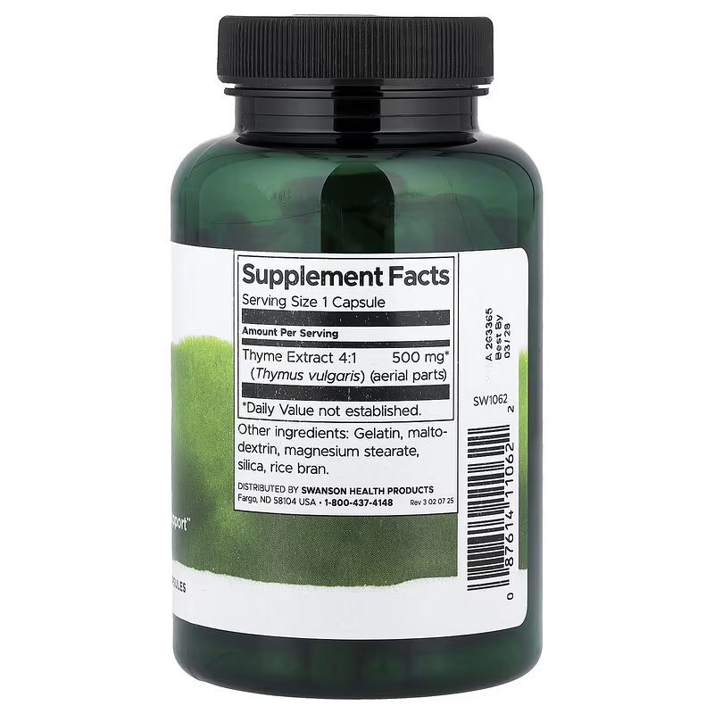 Swanson Thyme Leaf 500 mg 120 Capsules - Galeri
