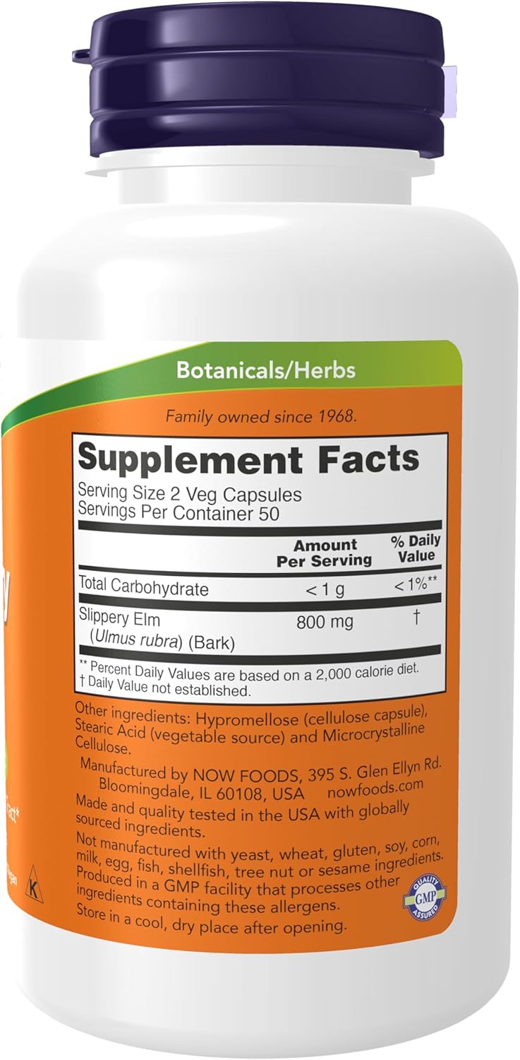 NOW Foods Slippery Elm (Ulmus rubra) 400 mg, 100 Veg Caps - Galeri