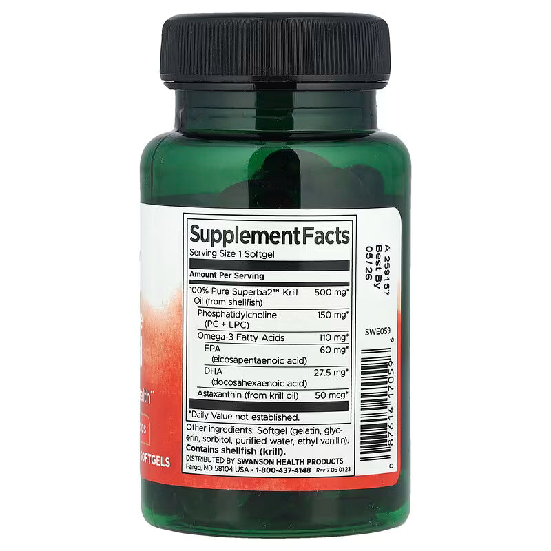 Swanson 100% Pure Krill Oil Omega Fish Oils EPA DHA 60 Softgels - Galeri