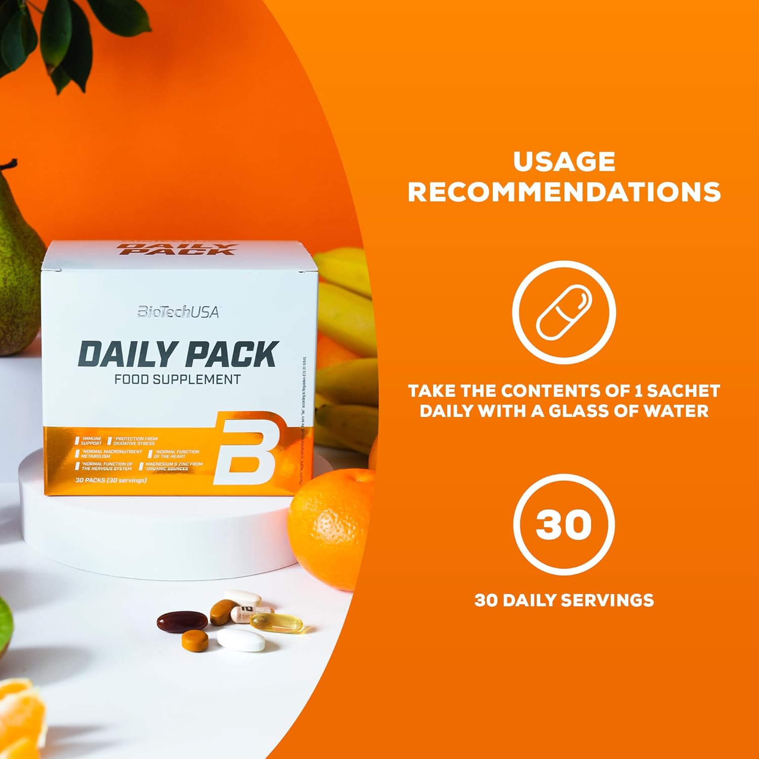 BioTechUSA Daily Pack Full-range multivitamin with minerals Coenzyme Q10 grape seed Omega lecithin 30 Pack - Galeri